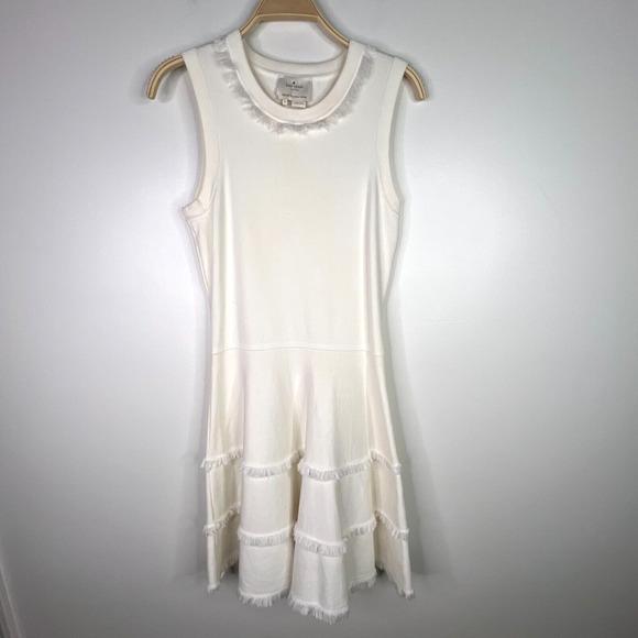 Kate Spade New York Size M Fringe Fit &‎ Flare Sweater Sleeveless Dress Ivory - Picture 1 of 7